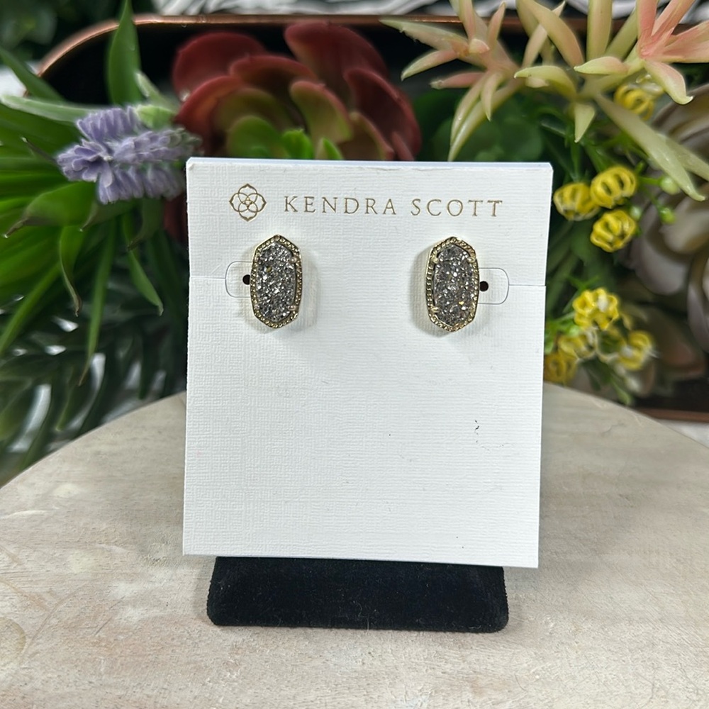 Kendra Scott earrings gray druzy gold Ellie studs - Picture 3 of 8